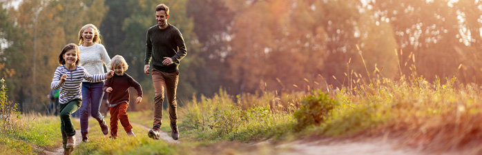 Family running outside.